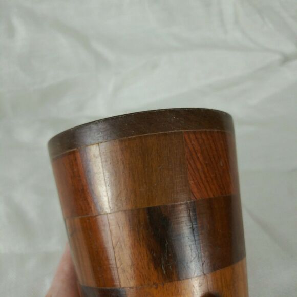 Handmade Wood Checkerboard Pattern Drinking Cup - Picture 3 of 6